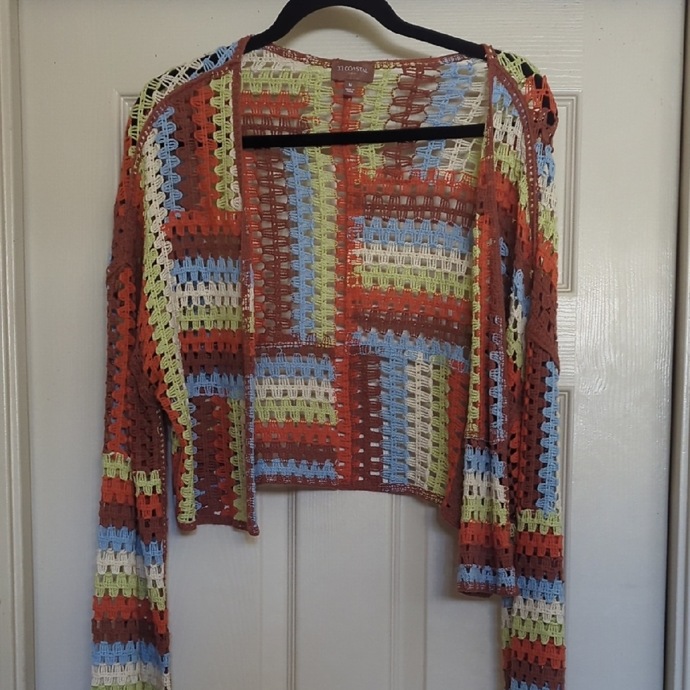 33 Coastal Crocheted Cardigan With Bell Sleeves